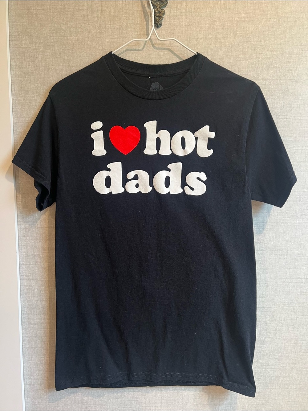 Black Graphic Tee with Red Heart "I ♥ Hot Dads"